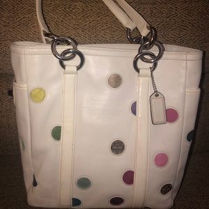 Coach Polka Dot White Leather Gallery Tote 9763